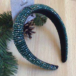 Anthro Emerald Embellished Headband Christmas Green